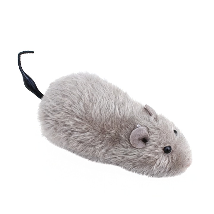 Bolygó egér újratöltéssel macskáknak, Interaktív, önvilágító játék, Valósághű egér, Szürke, 16 cm