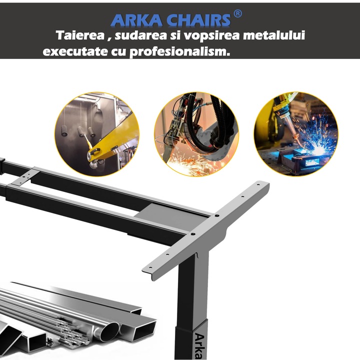 Електрическа рамка за бюро, 2 мотора, 3 функции за памет, издръжливост 120 кг, система против сблъсък, Arka Chairs ST24, височина 72-120 см, бяла