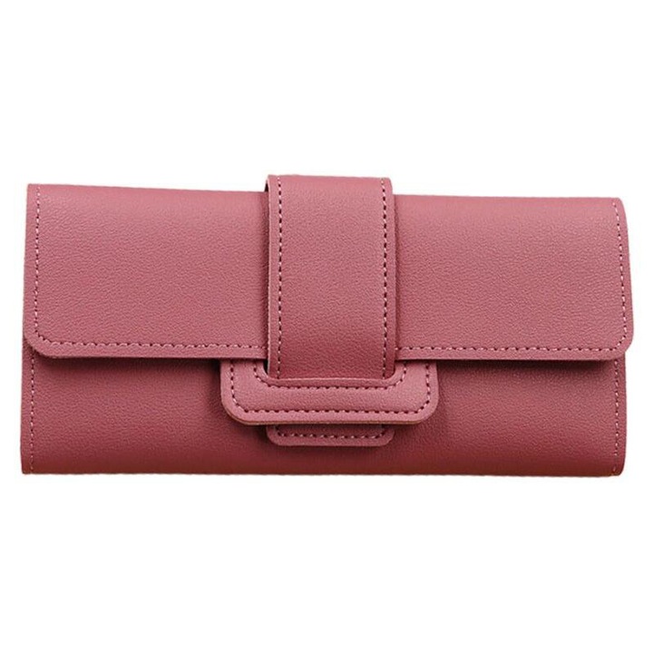 Portofel dama lung, GOGOU, capacitate mare, roz inchis, 19x10x2cm