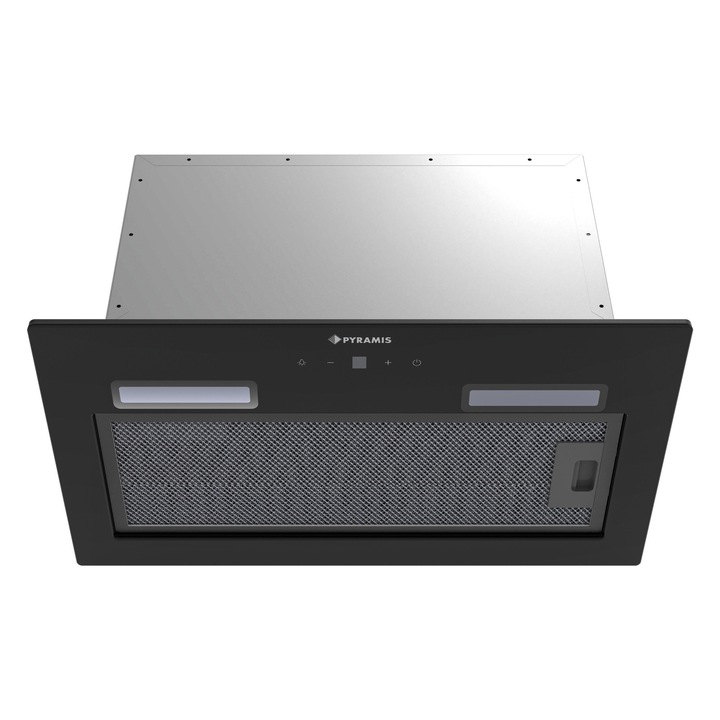 Hota total incorporabila Pyramis MD, 1 motor, putere de absorbtie maxima 618mc/h, 52cm, Touch control, finisaj sticla neagra