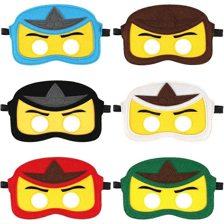 Set 6 Masti, Fetru, Pentru copii, Elastic ajustabil, Multicolor