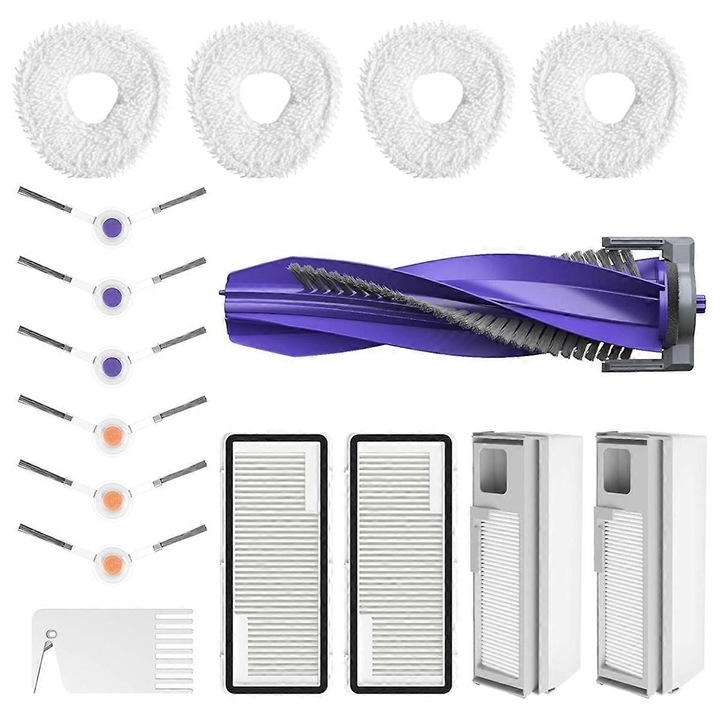 Set accesorii aspirator Narwal Freo X Ultra, perie principala, 6 perii laterale, 2 filtre Hepa, 2 saci filtrare, 4 carpe mop, plastic