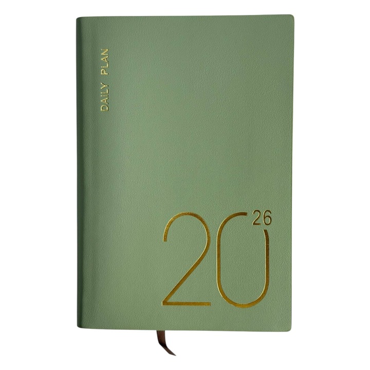 Agenda A5, 2026, copertă din piele ecologică, 172 foi, verde pastel