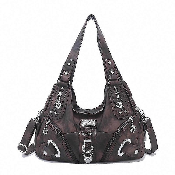 Női válltáska, KL15962-4, nagy kapacitású, eszpresszó színű, 39x30x12cm