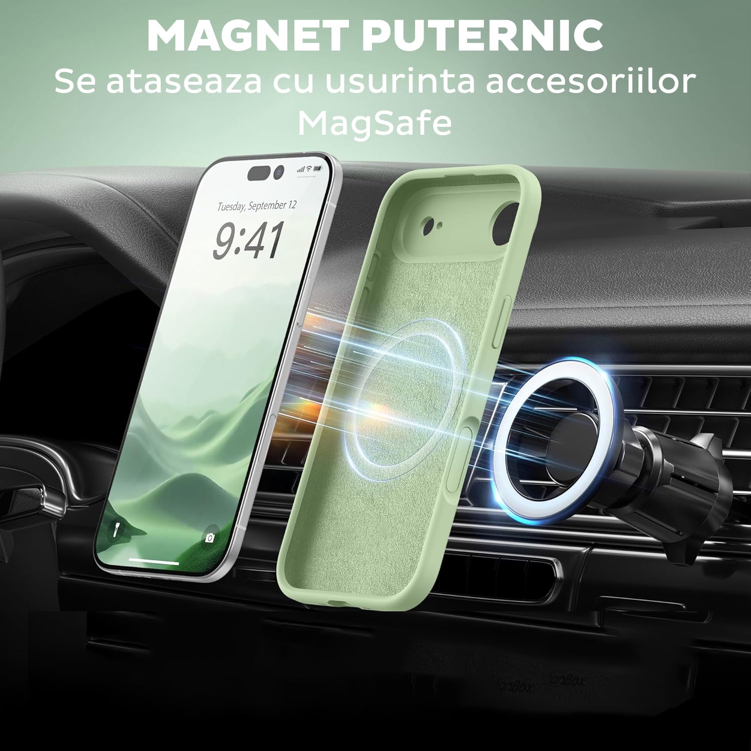 Husa pentru Apple iPhone 17 Air Daden® Silicon SoftFlex, MagSafe, Ultra Slim, Protectie sporita, Interior de microfibra, Verde matcha