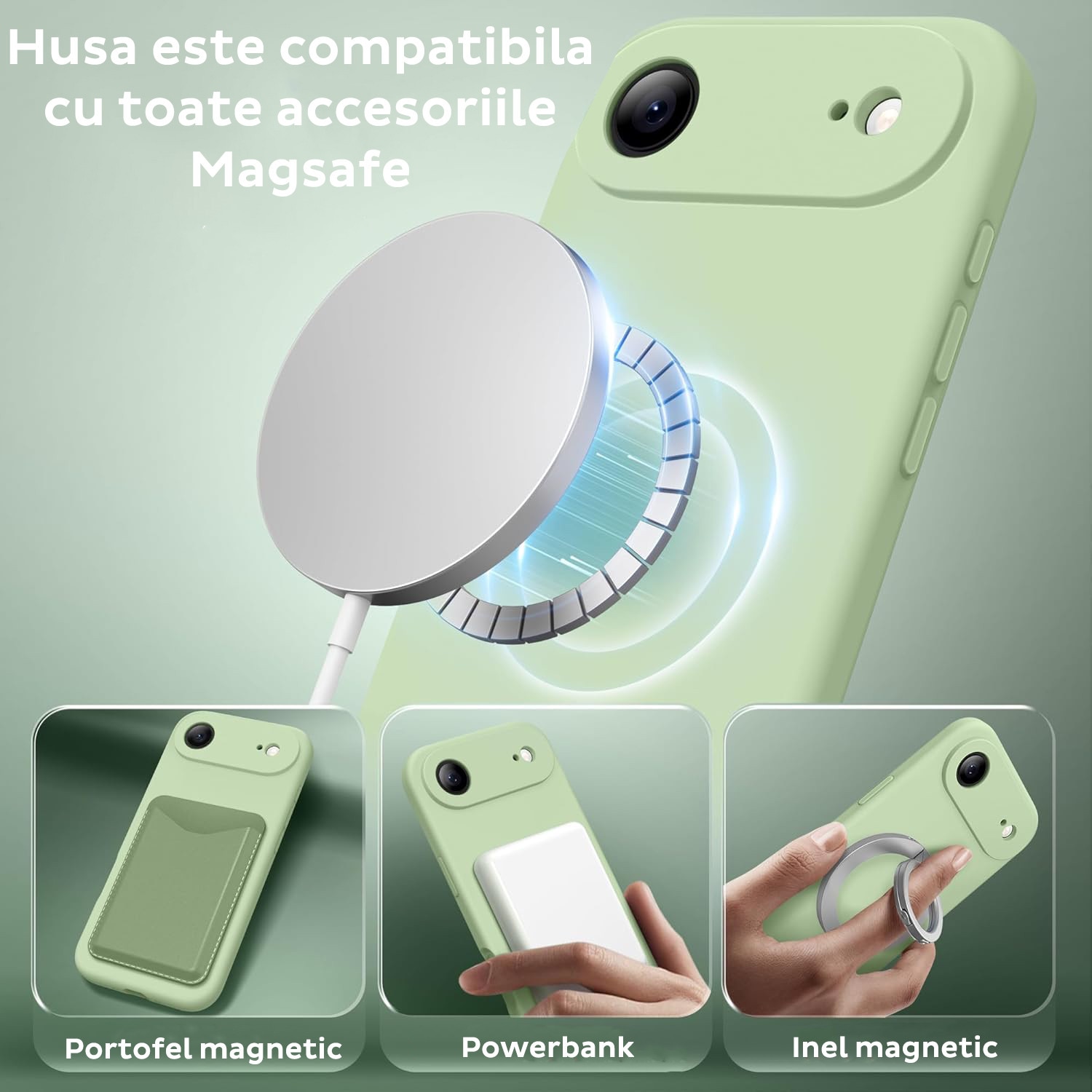 Husa pentru Apple iPhone 17 Air Daden® Silicon SoftFlex, MagSafe, Ultra Slim, Protectie sporita, Interior de microfibra, Verde matcha