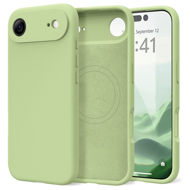 Husa pentru Apple iPhone 17 Air Daden® Silicon SoftFlex, MagSafe, Ultra Slim, Protectie sporita, Interior de microfibra, Verde matcha