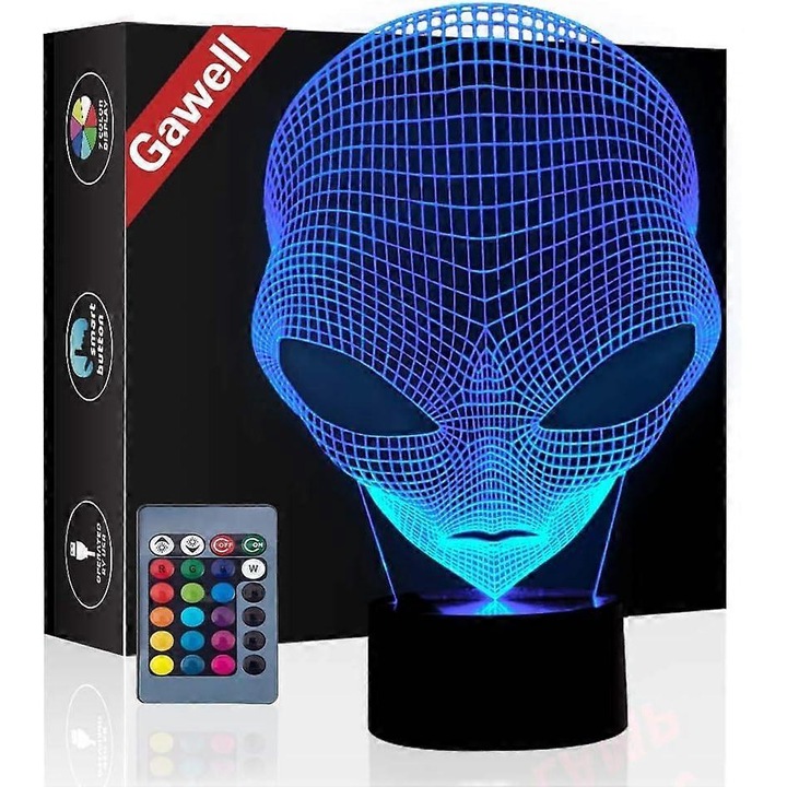 Lampa 3D creativa, efect vizual, 16 culori, 18x12x5cm, alimentare USB