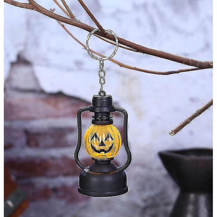 Lampa de Halloween, portabila, cu LED, 3 baterii AG10, PVC, model dovleac