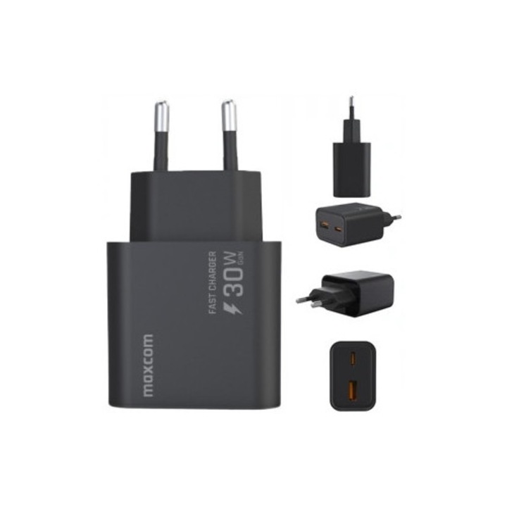Maxcom 30W USB A+C gyors töltő, két portos, fekete, szett