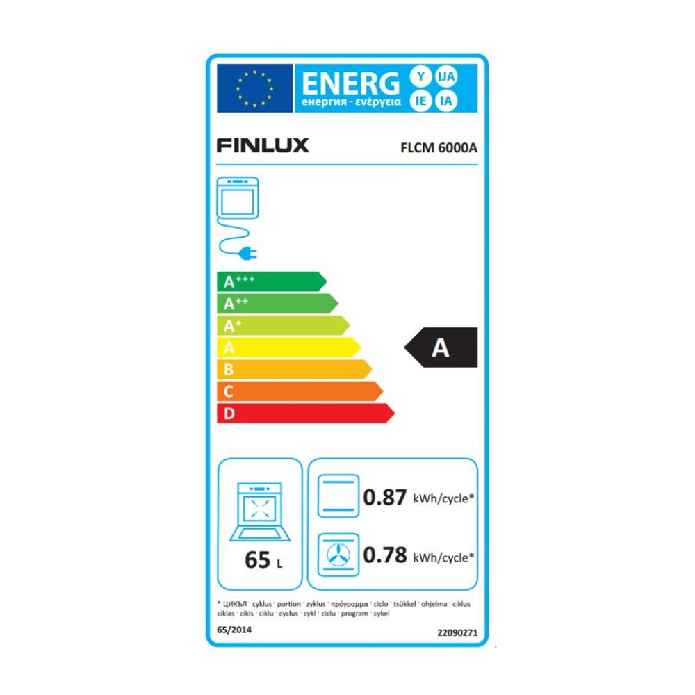 Aragaz Finlux FLCM 6000A, Electric, 6 trepte putere, Iluminat Halogen, Cronometru, Termostat, Usa cu geam dublu, 49 l, Clasa A, Alb