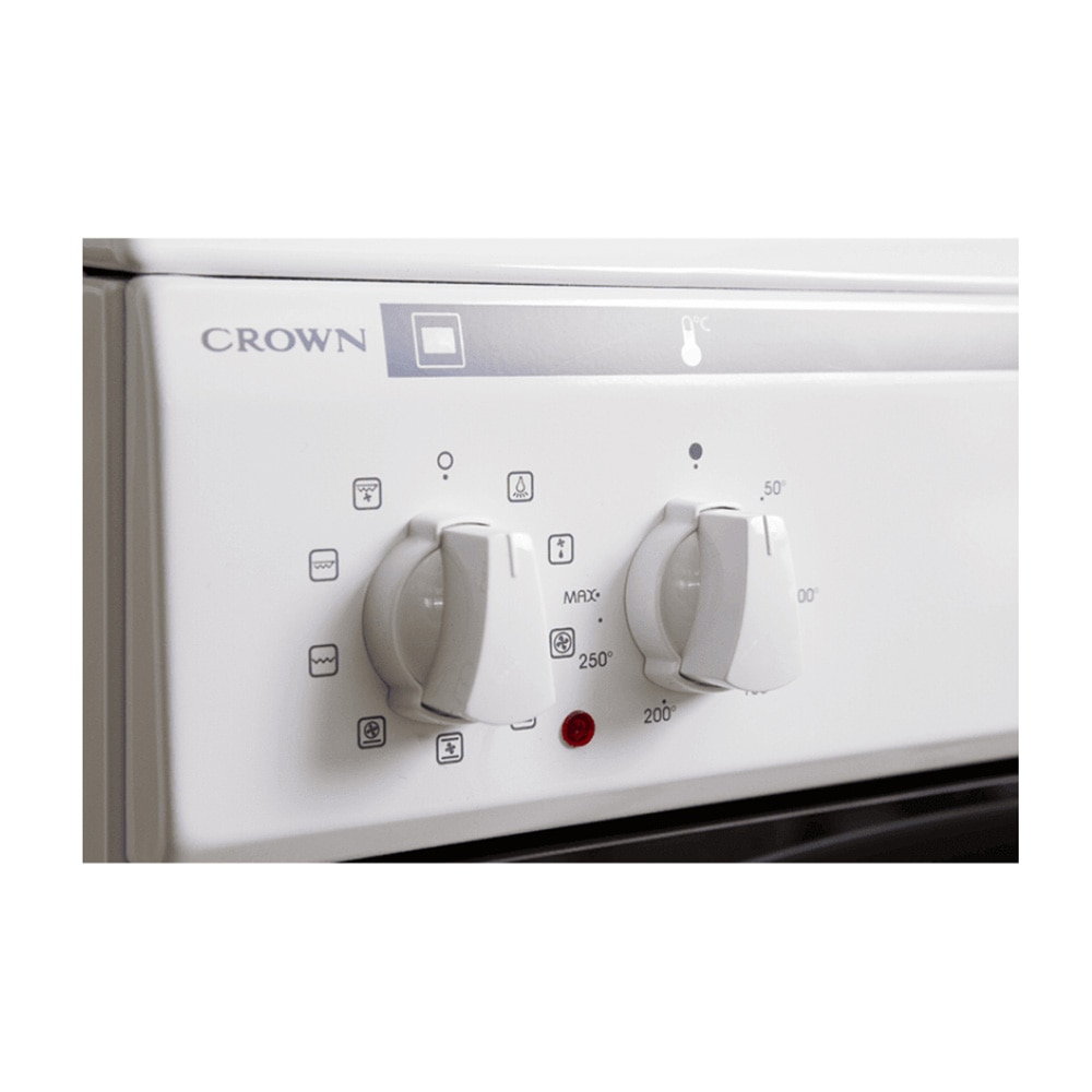 Aragaz electric Crown 50C3MA, Plita vitroceramica 4 zone, Iluminare cuptor, 50 l, 50 cm, Clasa A, Alb