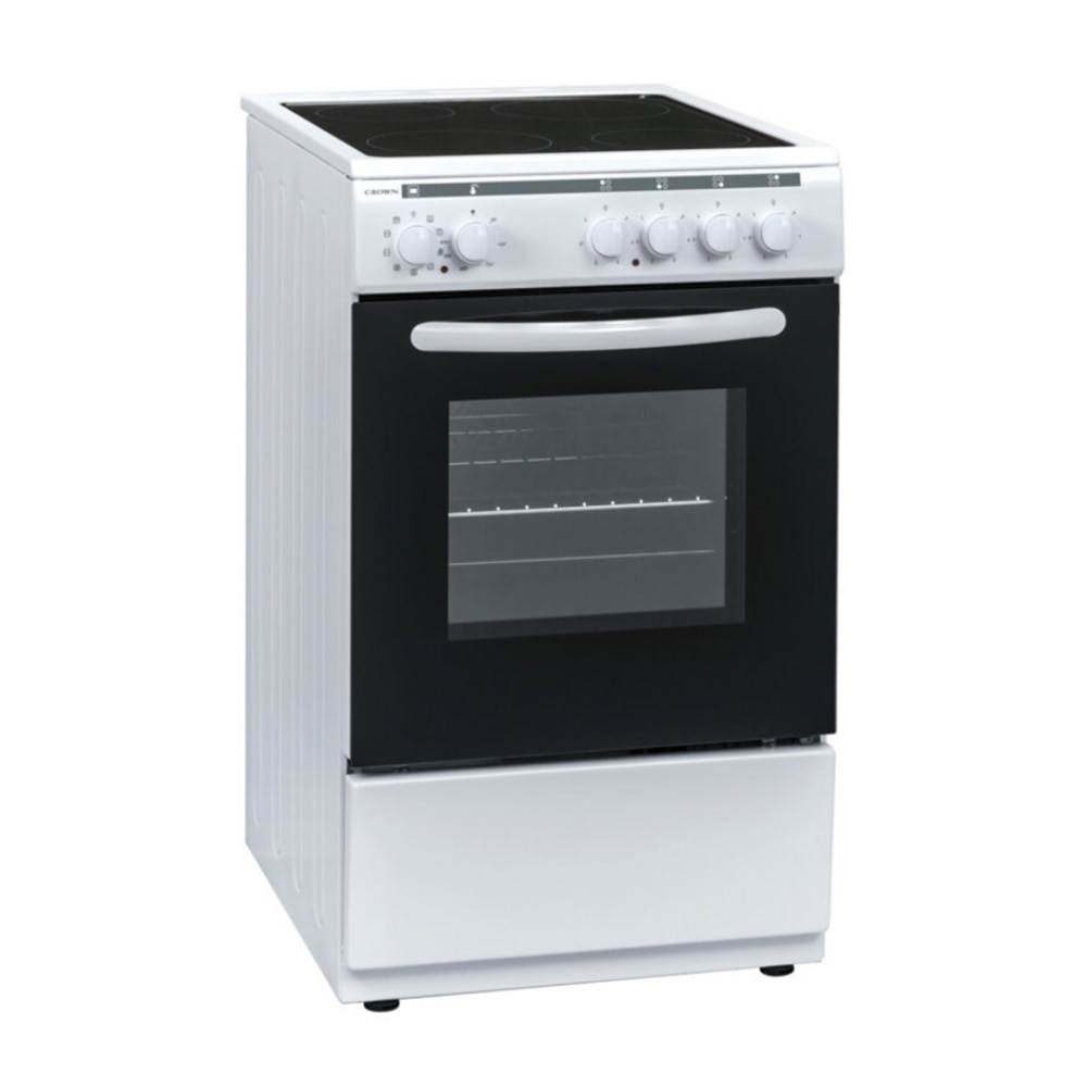 Aragaz electric Crown 50C3MA, Plita vitroceramica 4 zone, Iluminare cuptor, 50 l, 50 cm, Clasa A, Alb