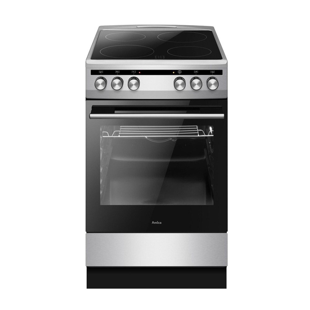Aragaz electric AMICA SS 15 ECS, Plita vitroceramica 4 zone, Iluminare interioara, 50 cm, 68 l, 7800 W, Clasa A, Inox