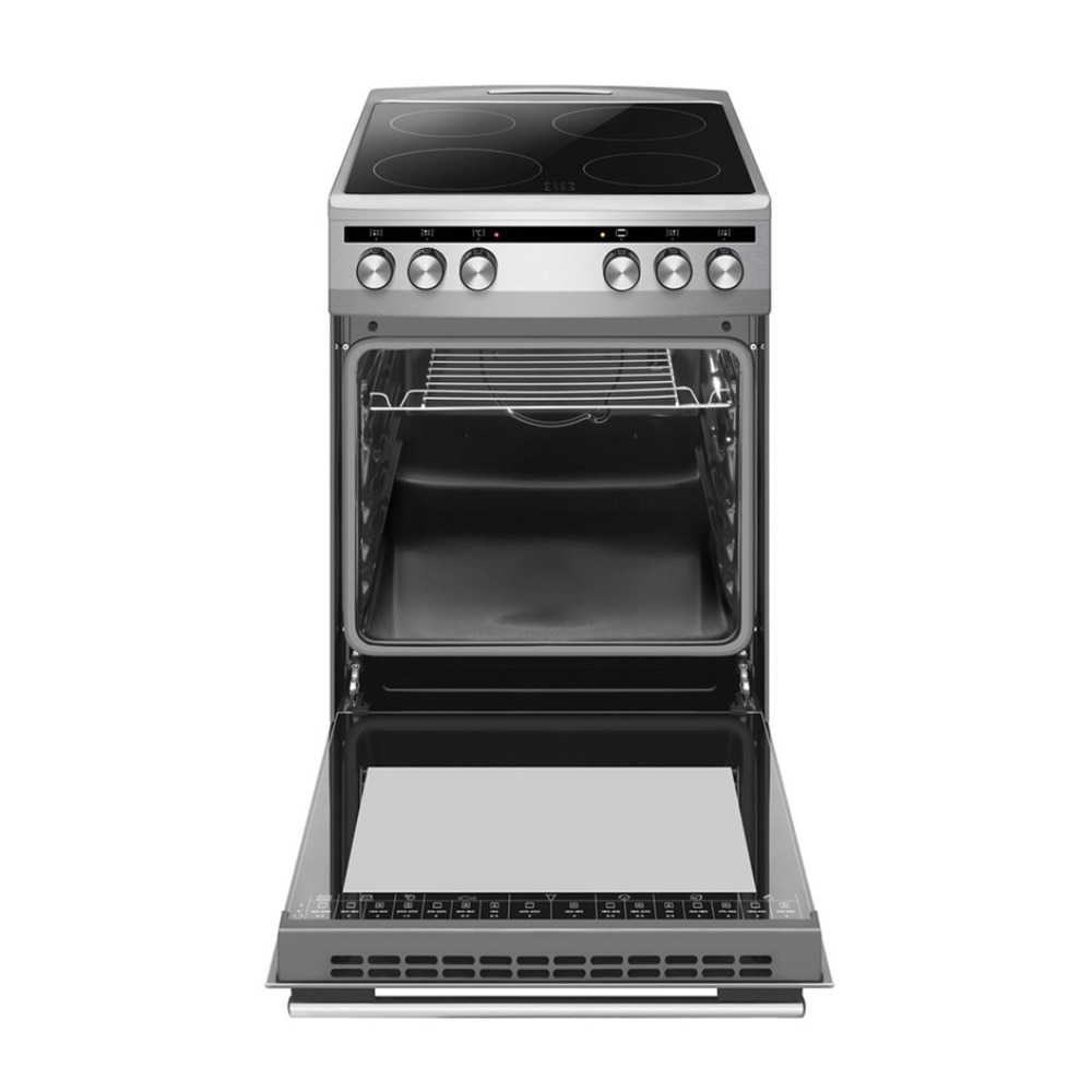 Aragaz electric AMICA SS 15 ECS, Plita vitroceramica 4 zone, Iluminare interioara, 50 cm, 68 l, 7800 W, Clasa A, Inox