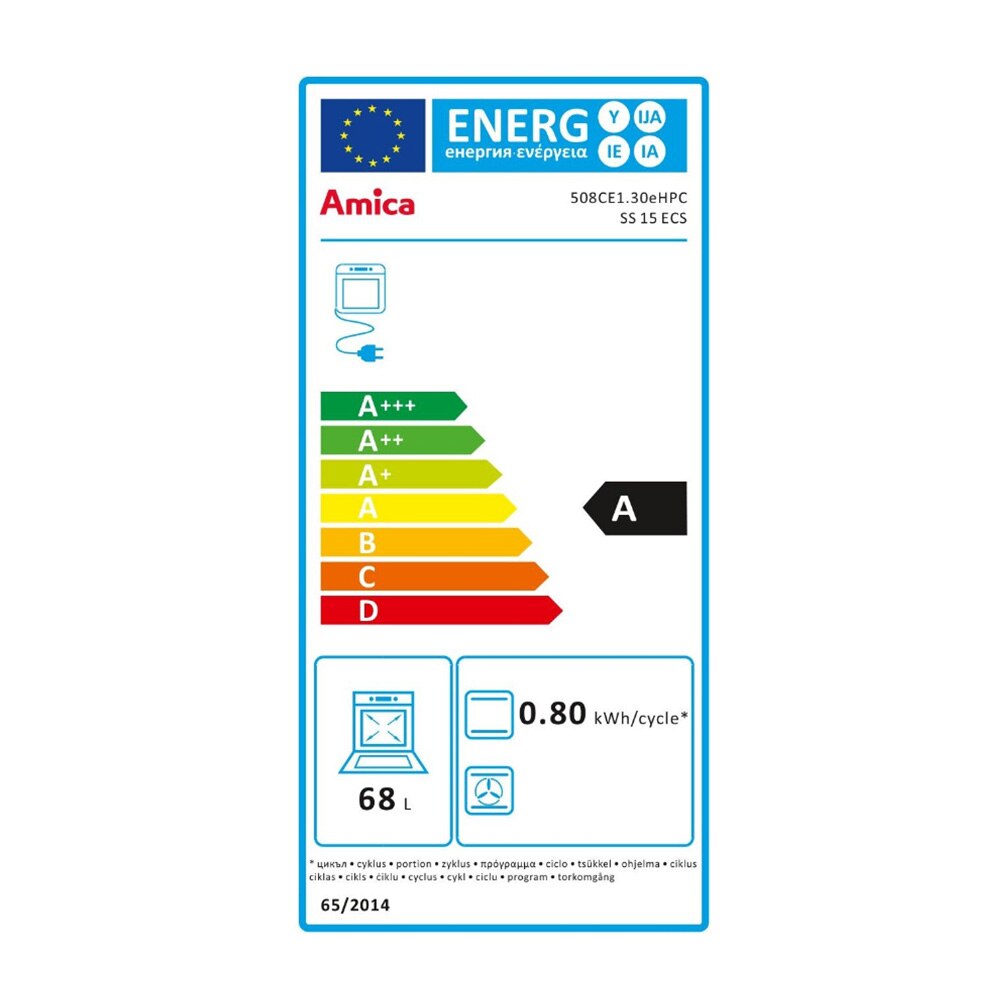 Aragaz electric AMICA SS 15 ECS, Plita vitroceramica 4 zone, Iluminare interioara, 50 cm, 68 l, 7800 W, Clasa A, Inox