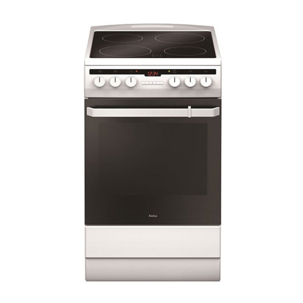 Aragaz electric AMICA 508CE2.30EHTA(W), Plita vitroceramica 4 zone, Dezghetare rapida, Afisaj LED, 50 cm, 62 l, Clasa A, Alb