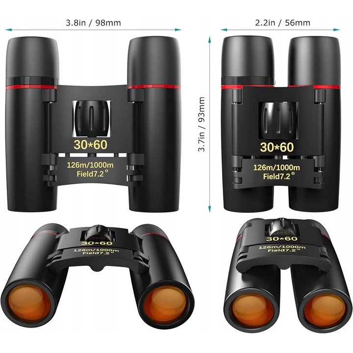 Lorneta compacta 30x60, 12x marire, 60mm, usoara, pentru observatii in natura, set de calatorie