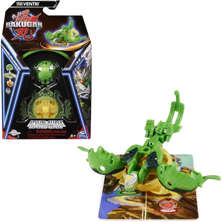 Figurina Bakugan, Spin Master, Special Attack Ventri, transformare, personalizare, set 1 figurina + 2 piese, multicolor, pentru 6+ ani