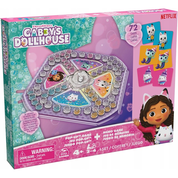 Gabby babaháza, Sajnálom és memo játékok, 4+ év, színes design