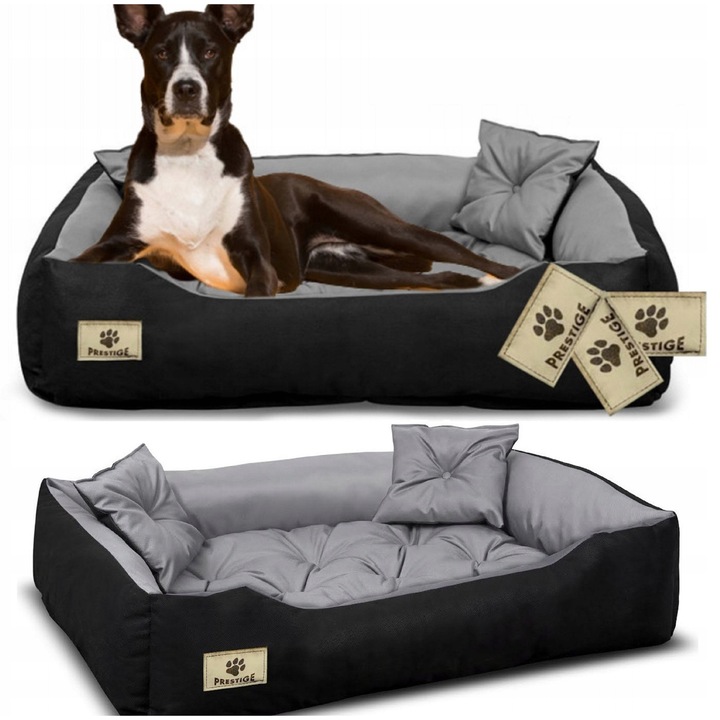 Culcus pentru caini Prestige, XL, 115x95cm, doua perne, gri inchis, waterproof
