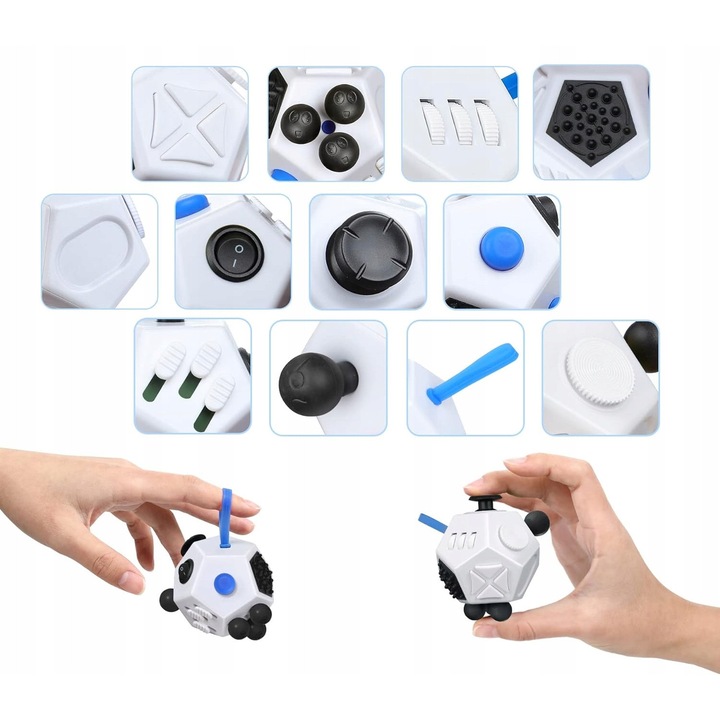 Antistressz kocka gyerekeknek, 12 funkció, kompakt, többszínű