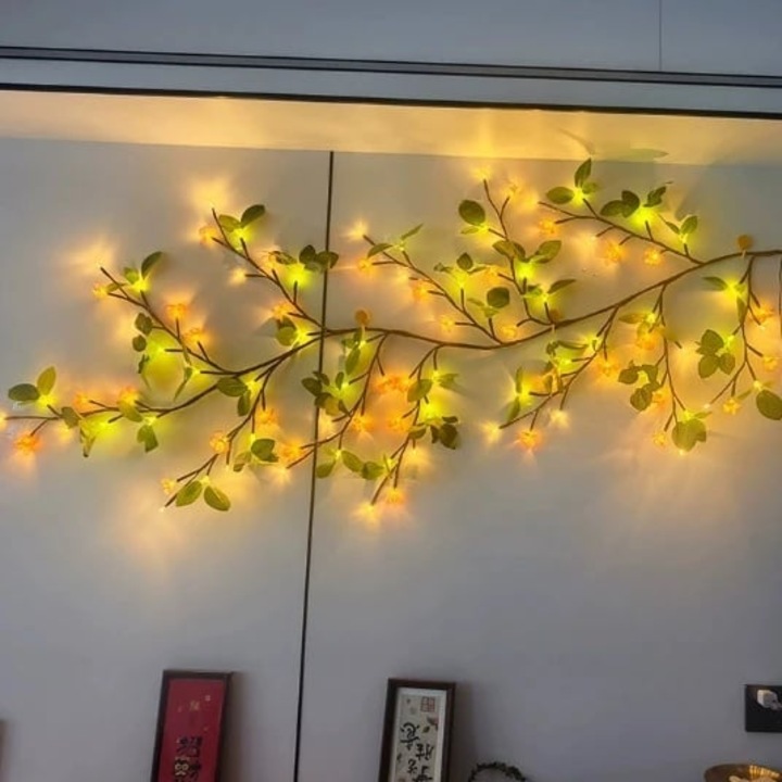 Гъвкава гирлянда от клони, с LED крушки, дистанционно управление и USB захранване, мотив на листа, 1.6 м, 72 LED диода, бяла