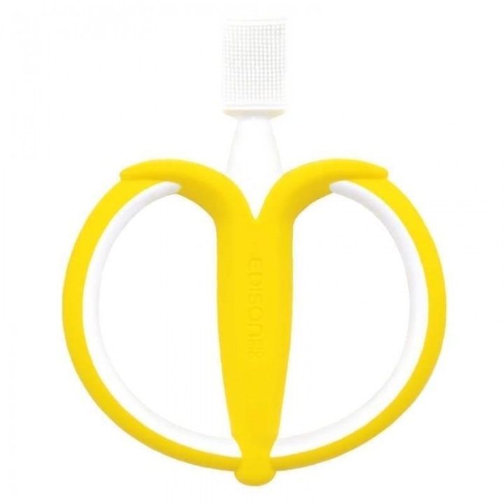 Periuta de dinti pentru copii, edisonMAMA, Banana, silicon moale