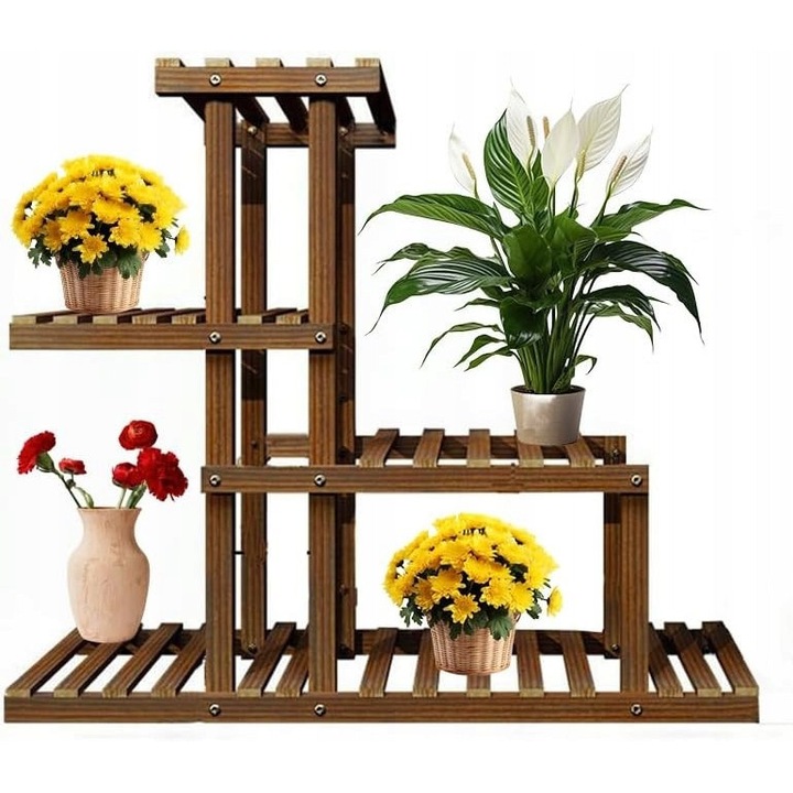Fa virágállvány, 4 szintes, elegáns kialakítás, többszínű, nagy méretek