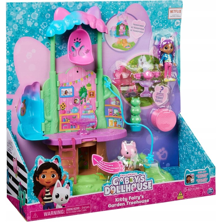 Casuta de papusi Gabby's Dollhouse, Spin Master, 2 figurine, 5 accesorii, 35,6x13,7x35,9 cm, multicolor