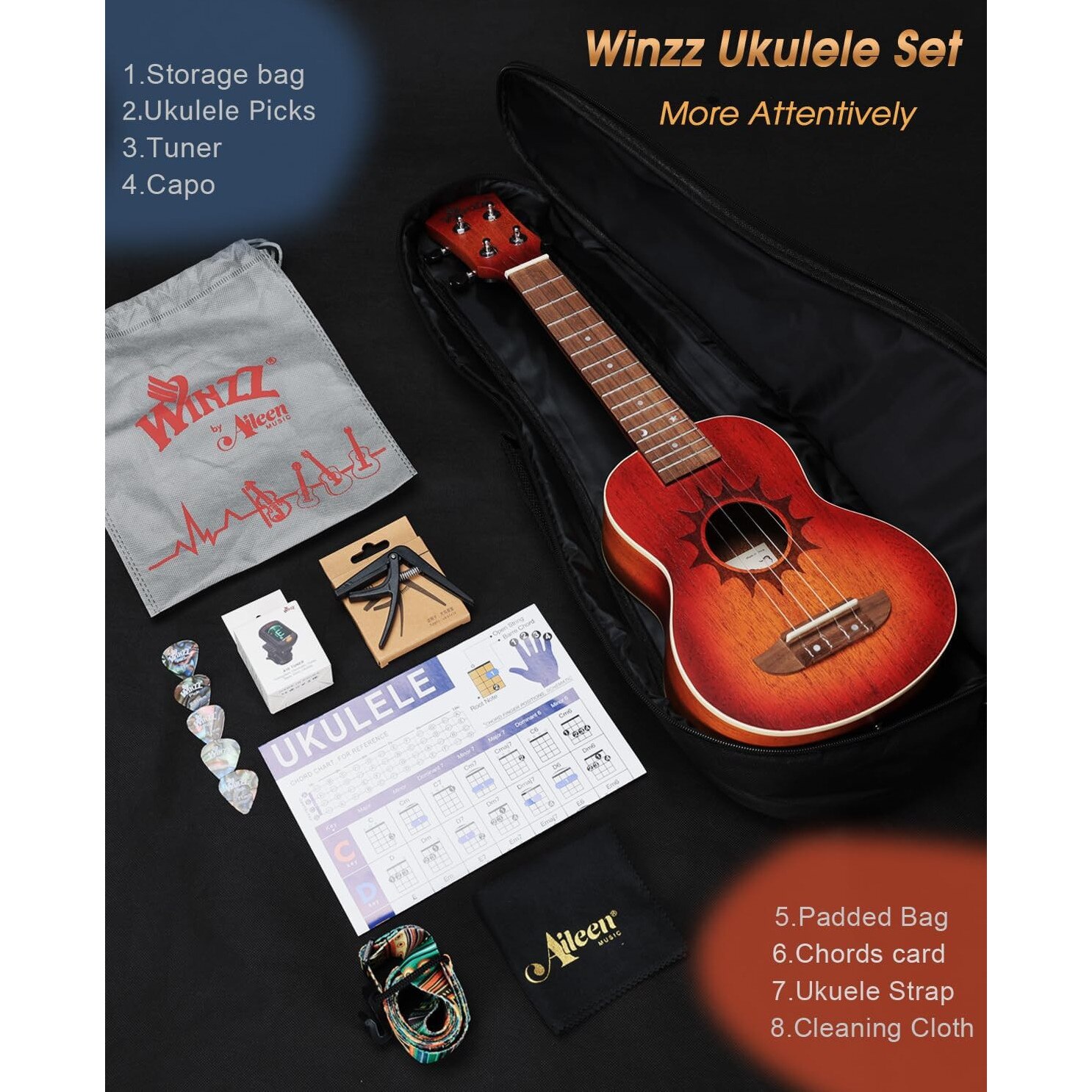 Ukulele soprana Aileen, 23 inch, mahon, set complet cu accesorii