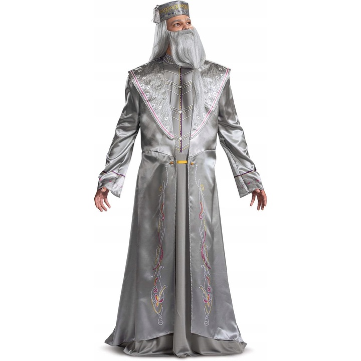Costum Profesor Dumbledore, detalii argintii, violet/bleu, set Halloween