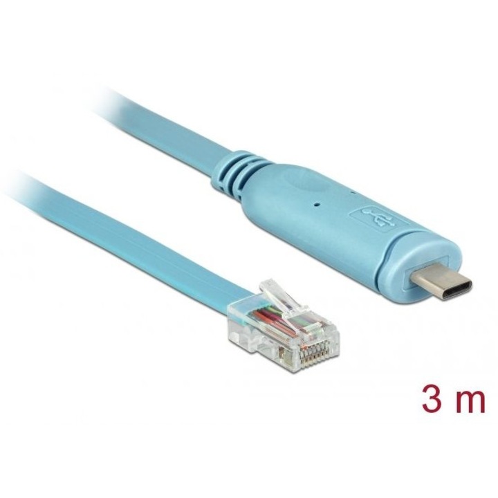 Adaptor DeLock USB 2.0 Tip-C tată, 1 x serial RS-232 RJ45 tată, 3.0m, albastru