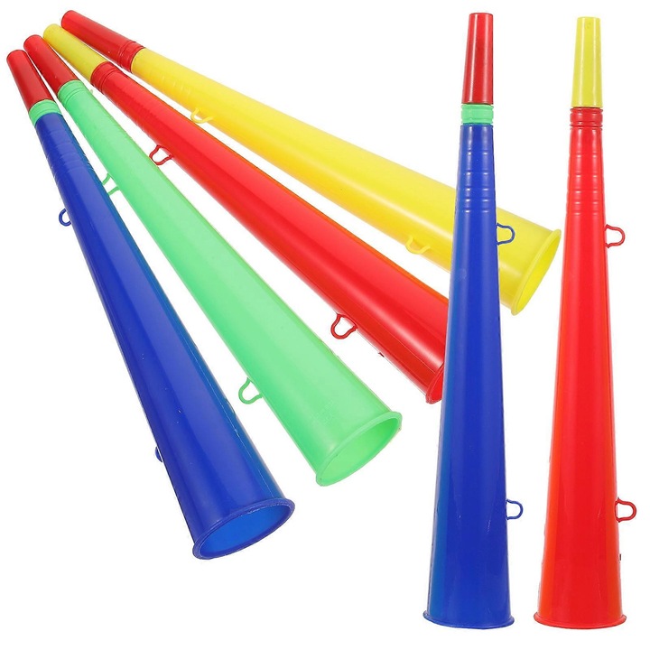 6 darabos műanyag trombita készlet, 36x5.5x1cm, sporteseményekre, partikra, fesztiválokra