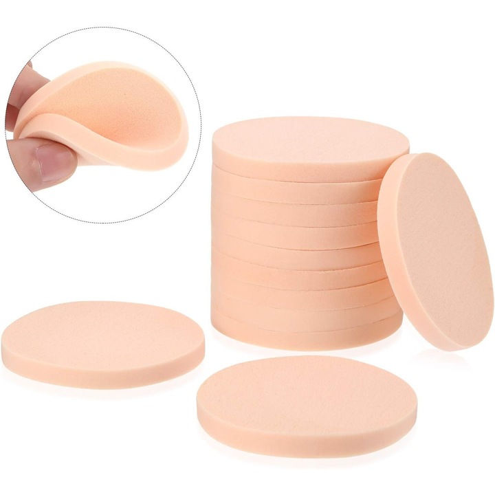 Set 12 bureti pentru machiaj, neutri, rotunzi, reutilizabili, pentru aplicare uniforma, adulti