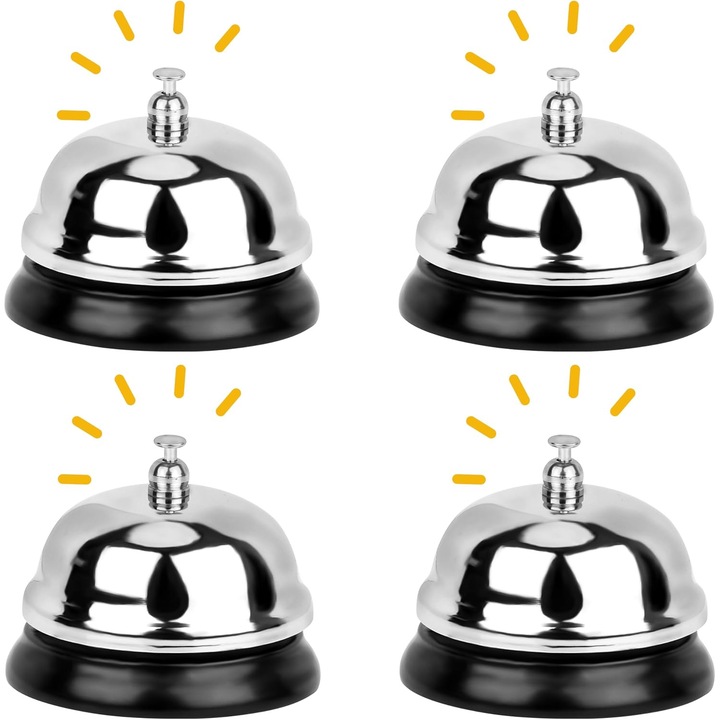 Set 4 clopote de serviciu, inox, finisaj cromat, 8.4x5.5cm, culoare argintie si neagra