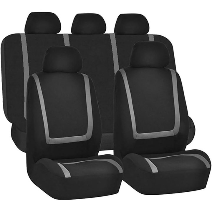 Set complet huse auto, material respirabil, huse universale pentru scaunele din fata si din spate, 9 piese, gri