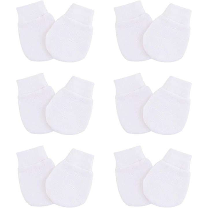 Manusi copii, set 6 perechi, din bumbac, rezistente la zgarieturi, 0-6 luni, multicolor