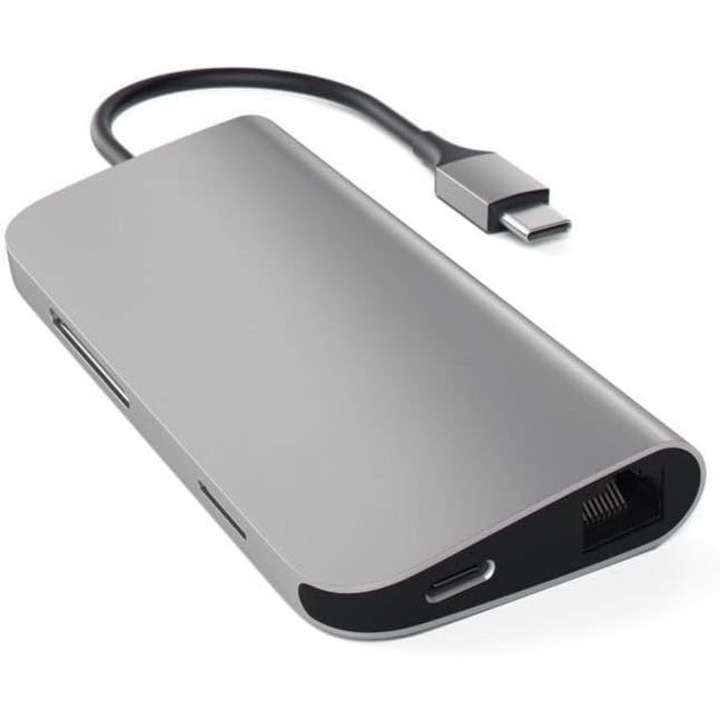 USB-C Multiport elosztó, 4K HDMI, 60W töltés, 3 USB-A, Ethernet, Micro/SD kártyaolvasó, Készlet