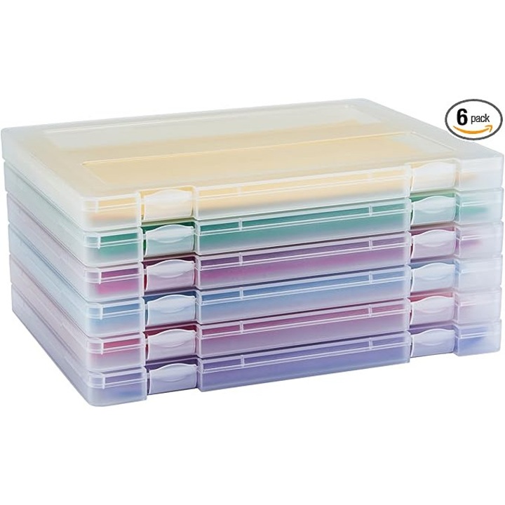 Set 6 cutii depozitare rectangulare transparente, 145x125x23mm, cu capac, stivuibile