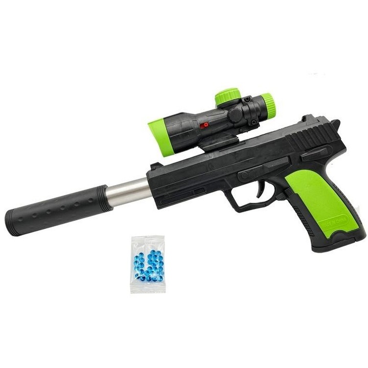 Pistol de jucarie K99, Cabo-Toys, design militar, manual, 6mm, negru/verde, cu bile de apa