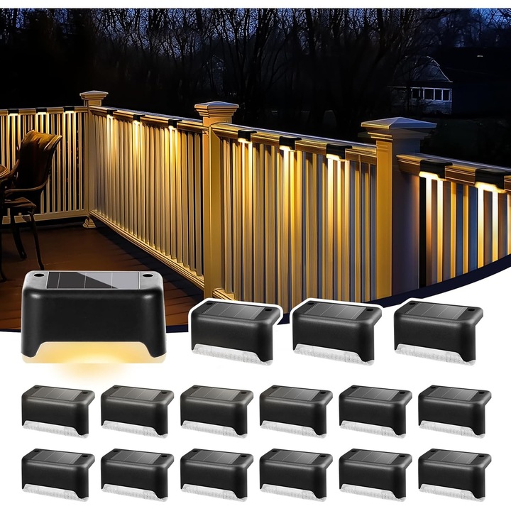 Lampi solare, set 16 buc, LED exterior, impermeabile, lumina calda, pentru trepte, garduri, curti, terase, cai