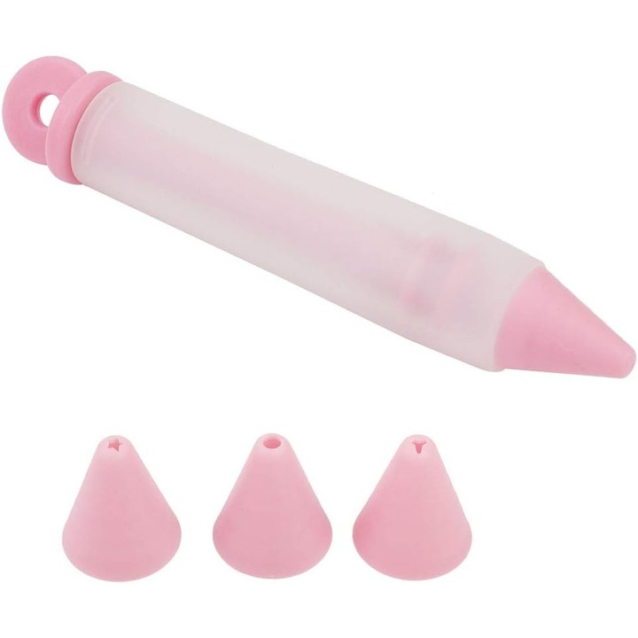 Penita decorare prajituri, 4 duze, silicon, reutilizabil, pentru torturi, prajituri, ciocolata