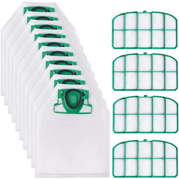 Pungi de aspirator set 10 pungi + 4 filtre Vorwerk VK200, microfibra, filtrare 99.99%