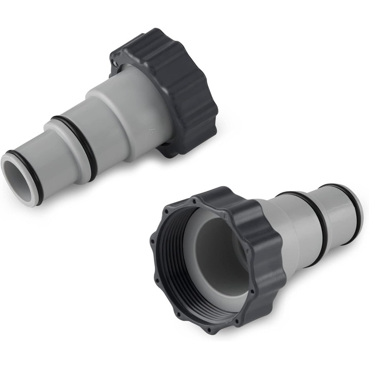 Adaptor furtun pentru pompa filtru, compatibil Intex, convertor filet-la-clamp pentru furtun 1.5''/1.25'', gri/negru, 2 buc