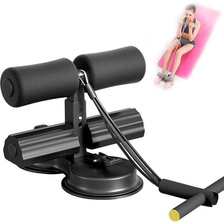 Hasi edzőkészülék, dupla tapadókoronggal, állítható, ellenállószalaggal, otthoni edzőkészlet, fekete