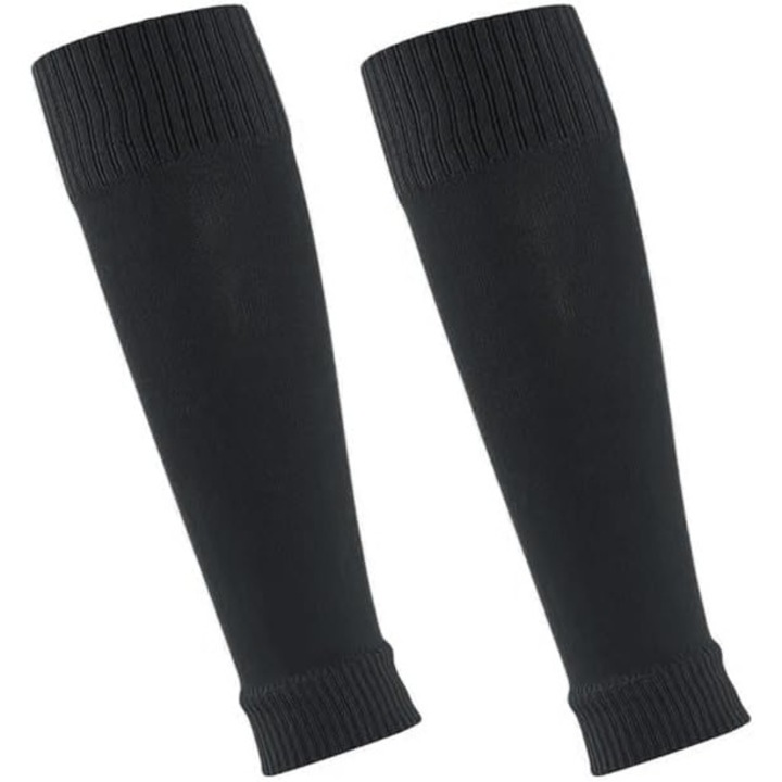 Set 2 perechi sosete fotbal copii, elastice, respirabile, negre, pentru circumferinta gambei sub 35 cm