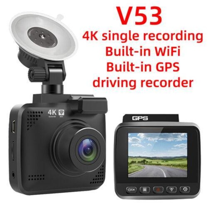 Camera auto DVR set V53+, 4K 1080P, inregistrare duala, GPS incorporat, 64x62x18mm