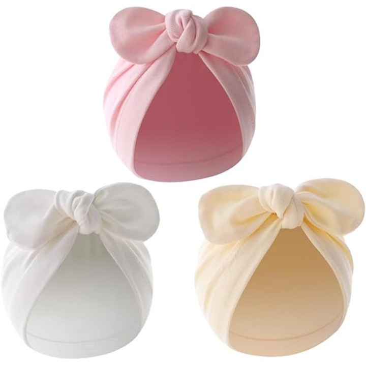 Set 3 sepci din bumbac pentru nou-nascuti, elastice, respirabile, fara bor, multicolor