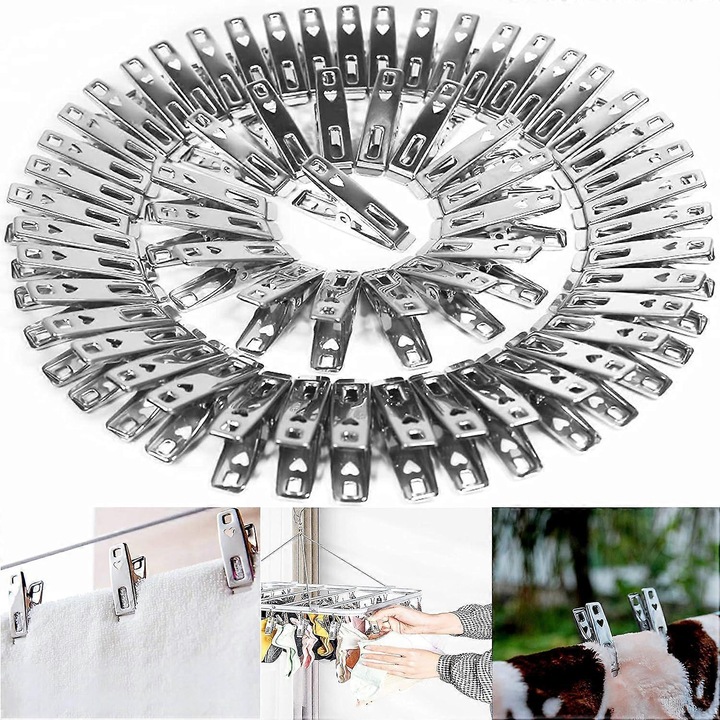 Set 60 clesti de rufe metalici pentru Haine, Inox, Argintiu